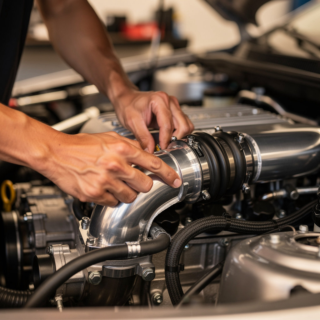D Automotive Repair and Performance San Diego expert technician installing a turbocharger for enhanced vehicle performance